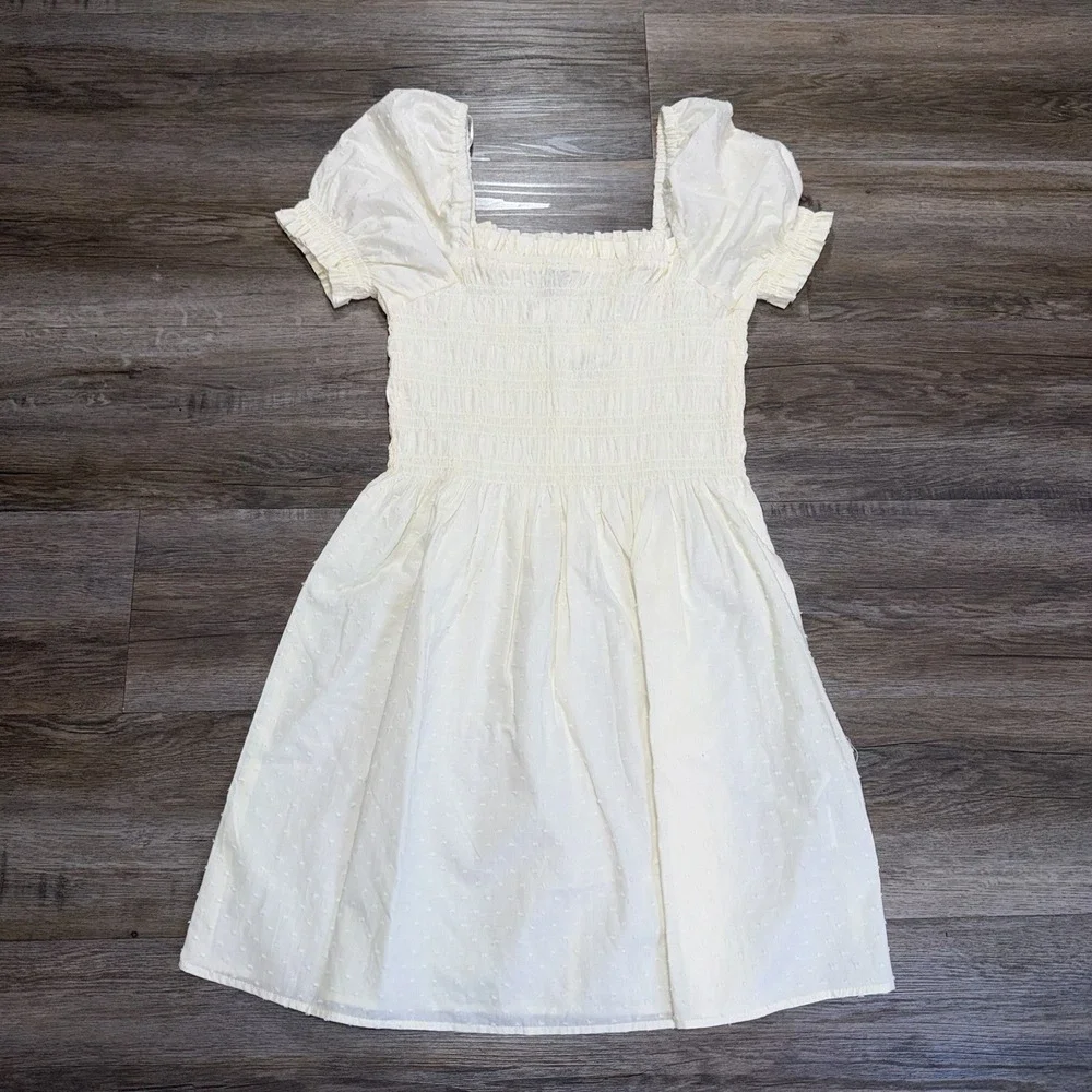 NWT Divided by H&M Smocked Poplin Dress Womens Small Cream Ivory Colorway